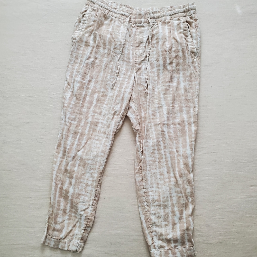 Linen rayon neutral tie dye striped pants large